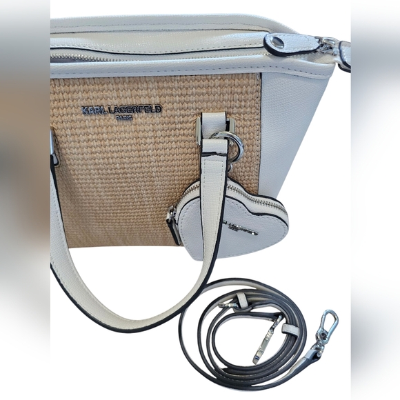 Karl Lagerfeld White Leather And Tan Tweed, Women's Shoulder/Cross Body, New! - Picture 9 of 9